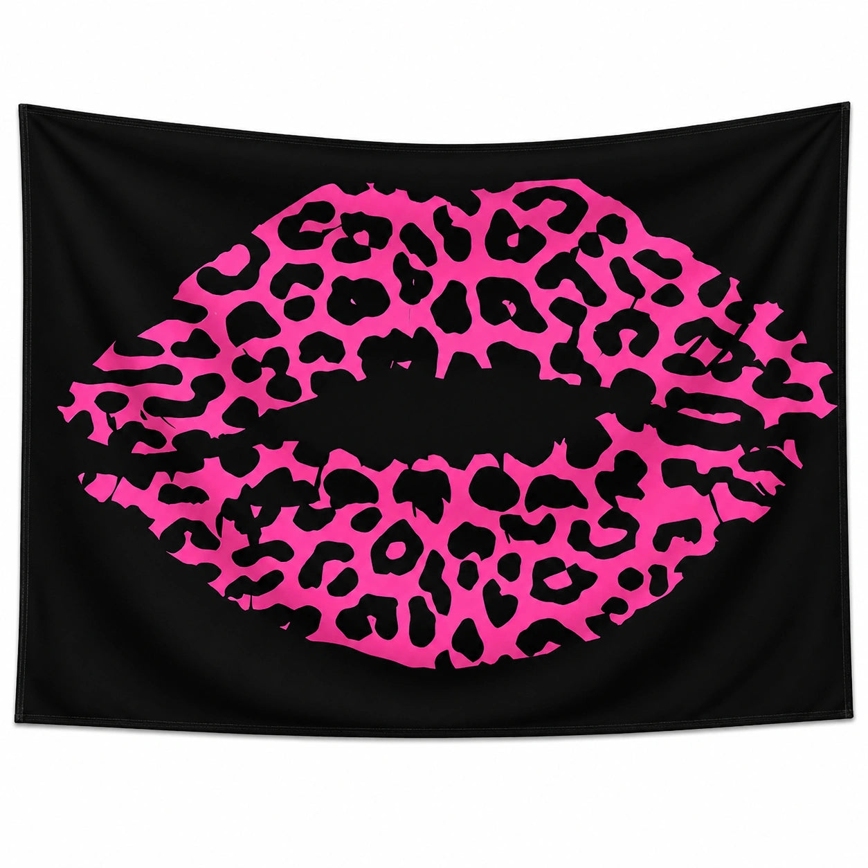 Tenture Murale Motif Lèvres Imprimé Léopard Rose et Noir