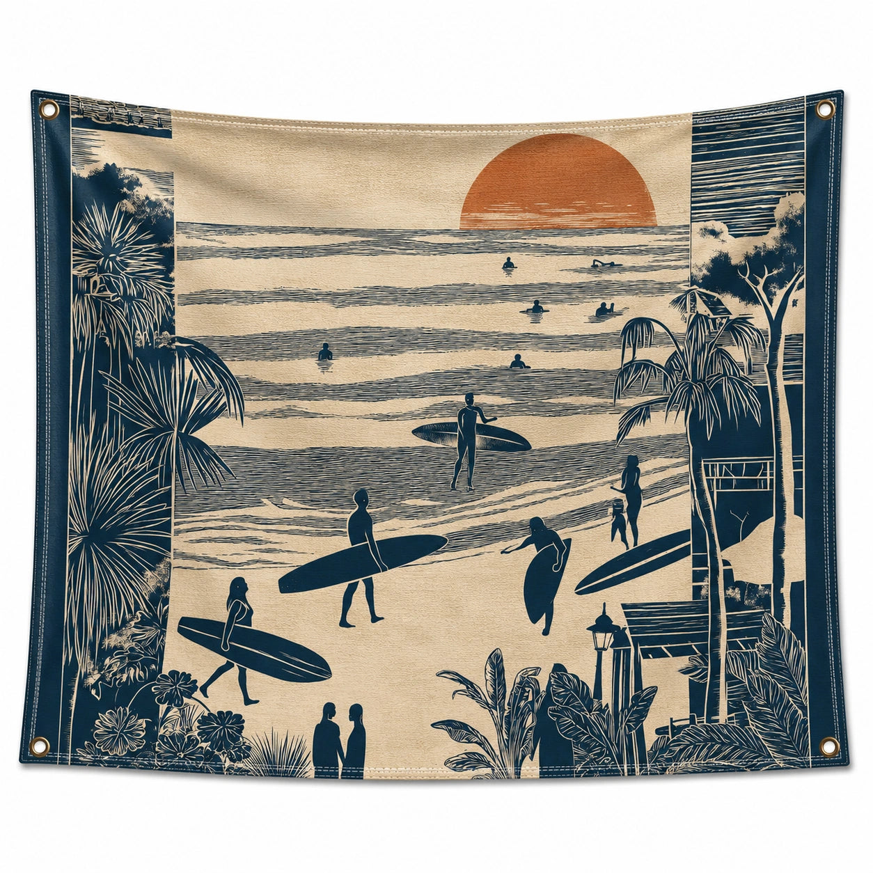 Tapisserie Murale Scène de Surf au Coucher de Soleil