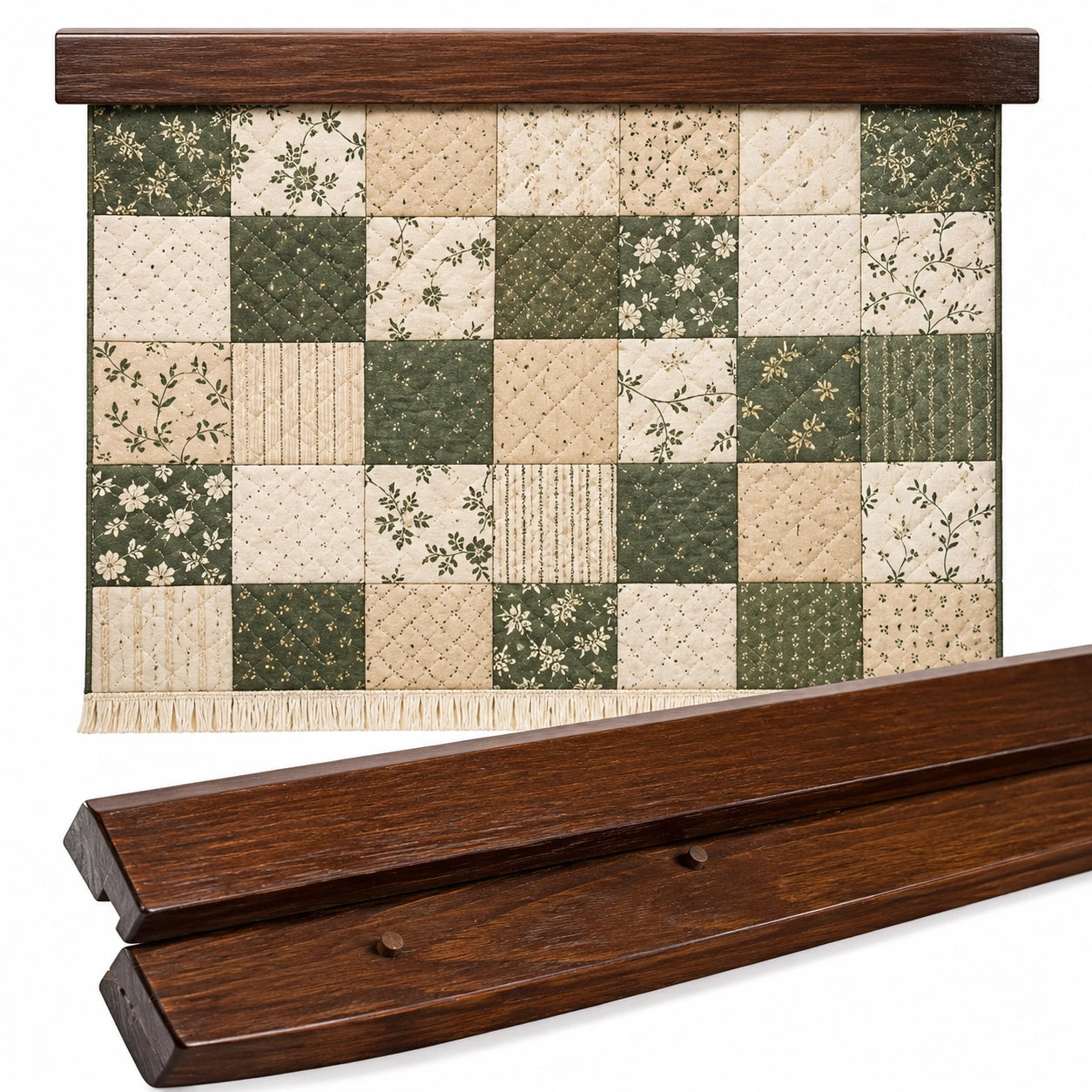 Tenture murale patchwork à motifs floraux vert et beige