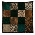 Plaid décoratif patchwork motif animalier vert et brun