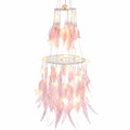 Suspension Lumineuse avec Plumes Roses et Étoiles LED