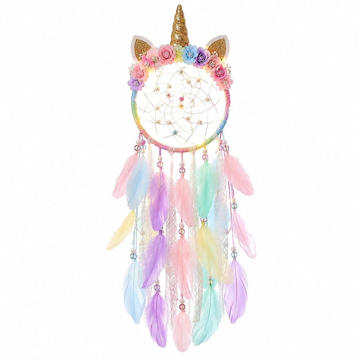 Capteur de rêves Licorne avec Plumes Multicolores