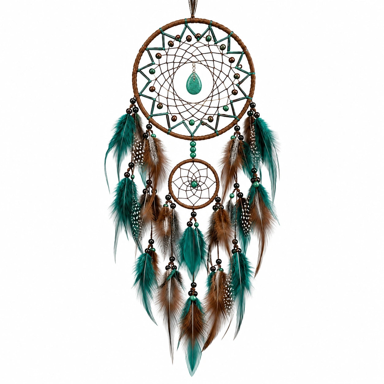 Capteur de rêves avec plumes turquoise et marron