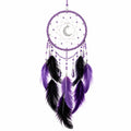 Attrape-rêves avec plumes violettes et noires et motif de lune