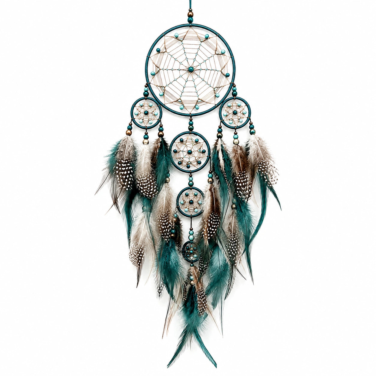Attrape-rêves en Plumes Turquoise et Marron