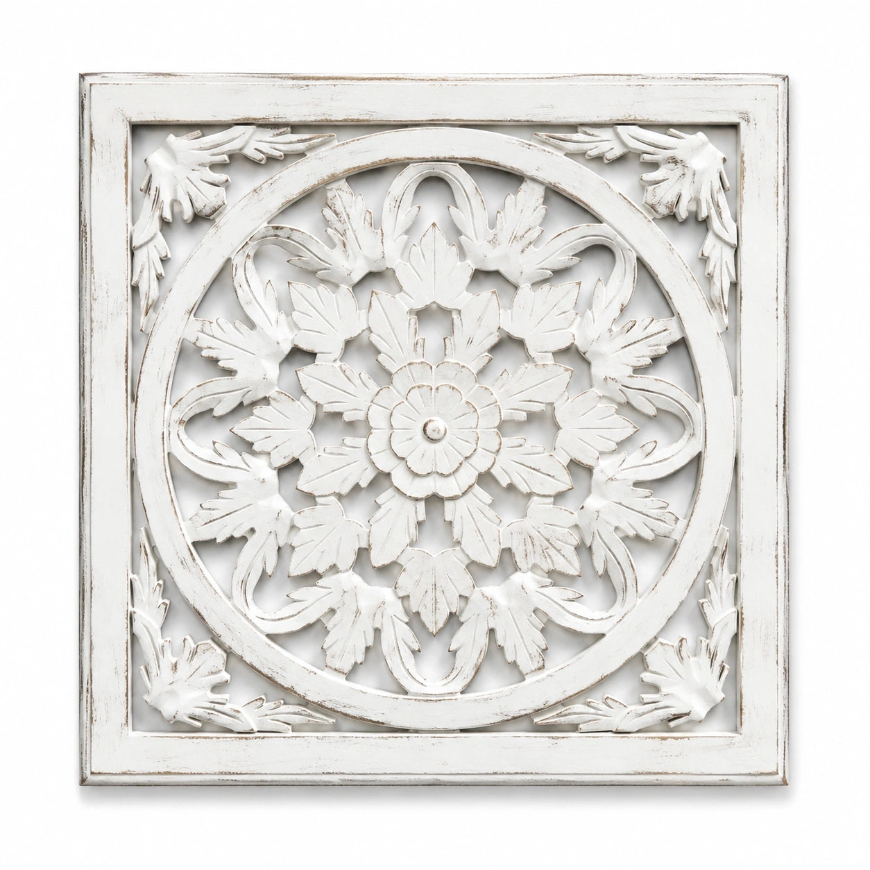 Décoration murale carrée sculptée blanche