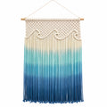 Tenture Murale en Macramé Dégradé Bleu et Beige