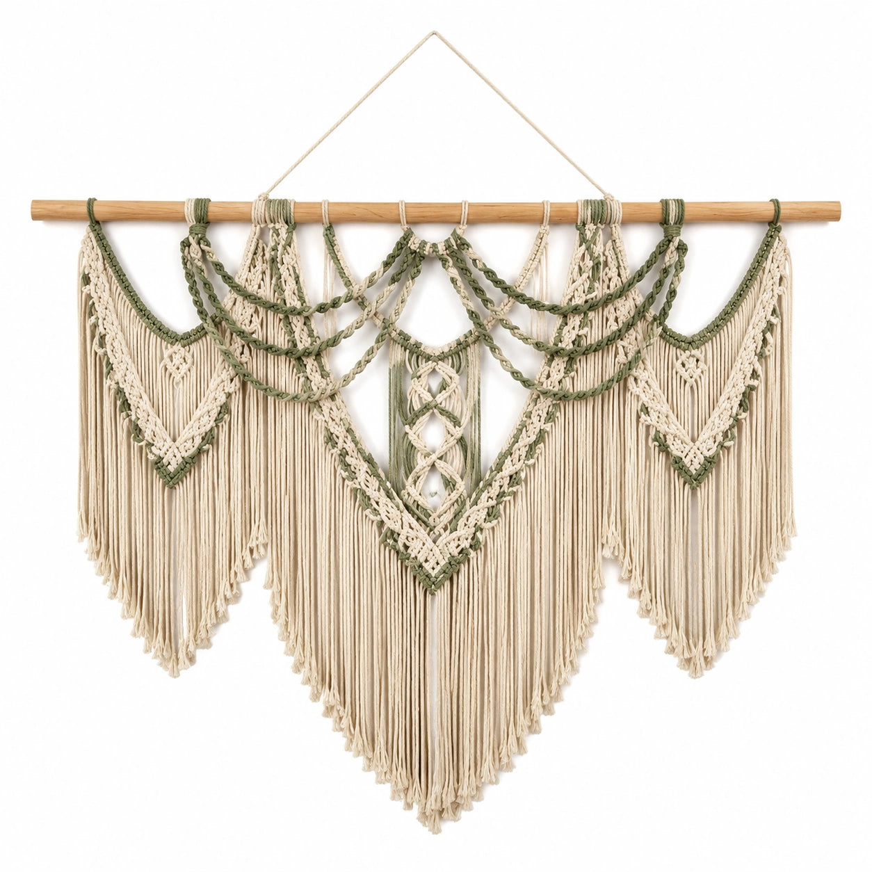 Décoration Murale en Macramé Beige et Vert