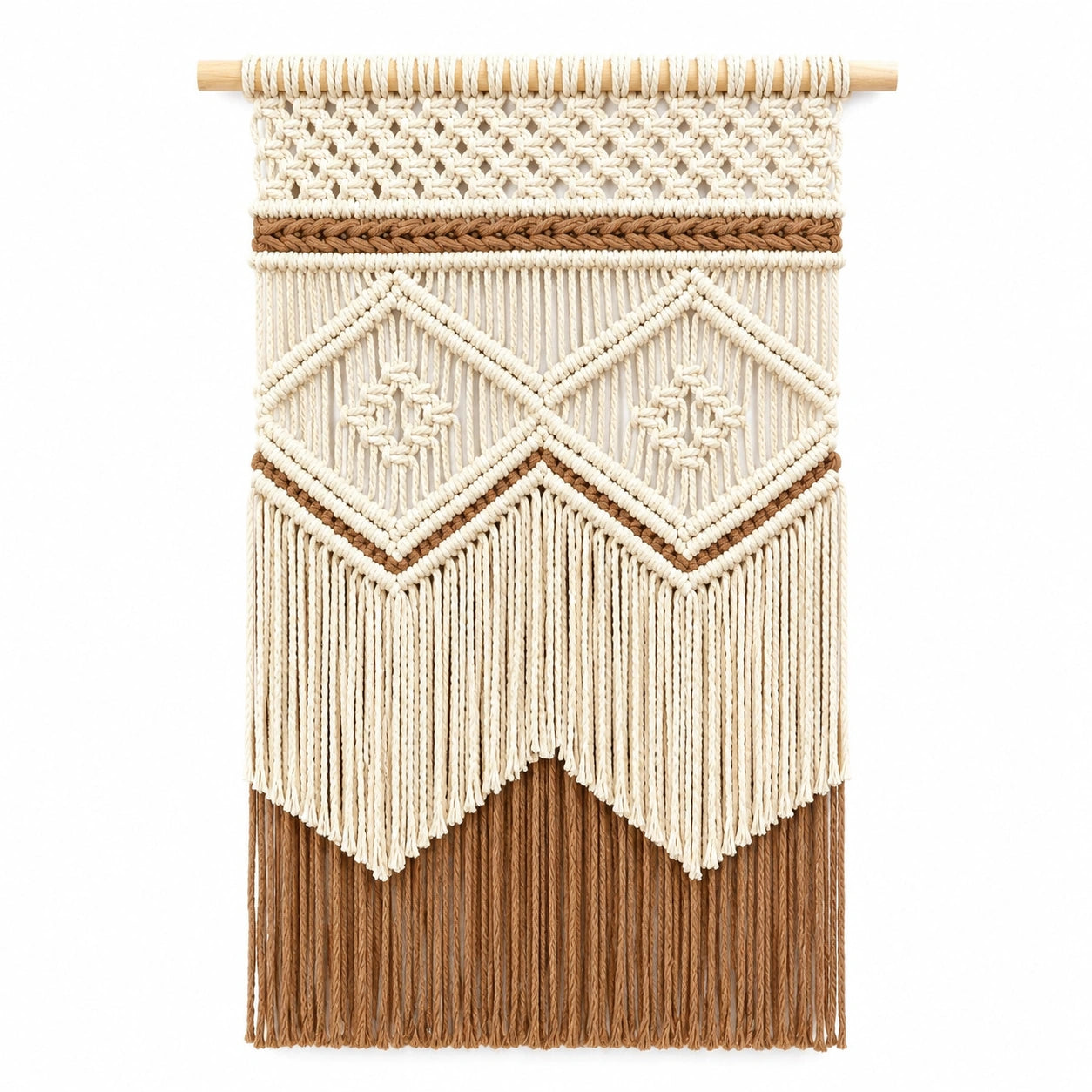 Tenture Murale Bohème en Macramé Beige et Marron 45x75 cm