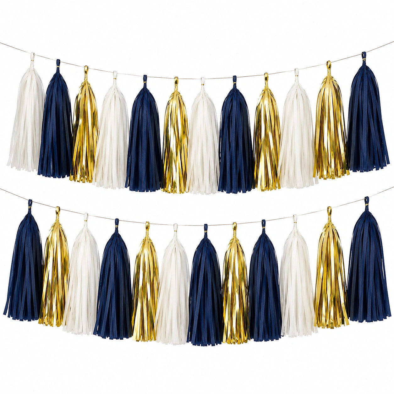 Guirlande de Pompons Décoratifs Bleu Blanc Doré