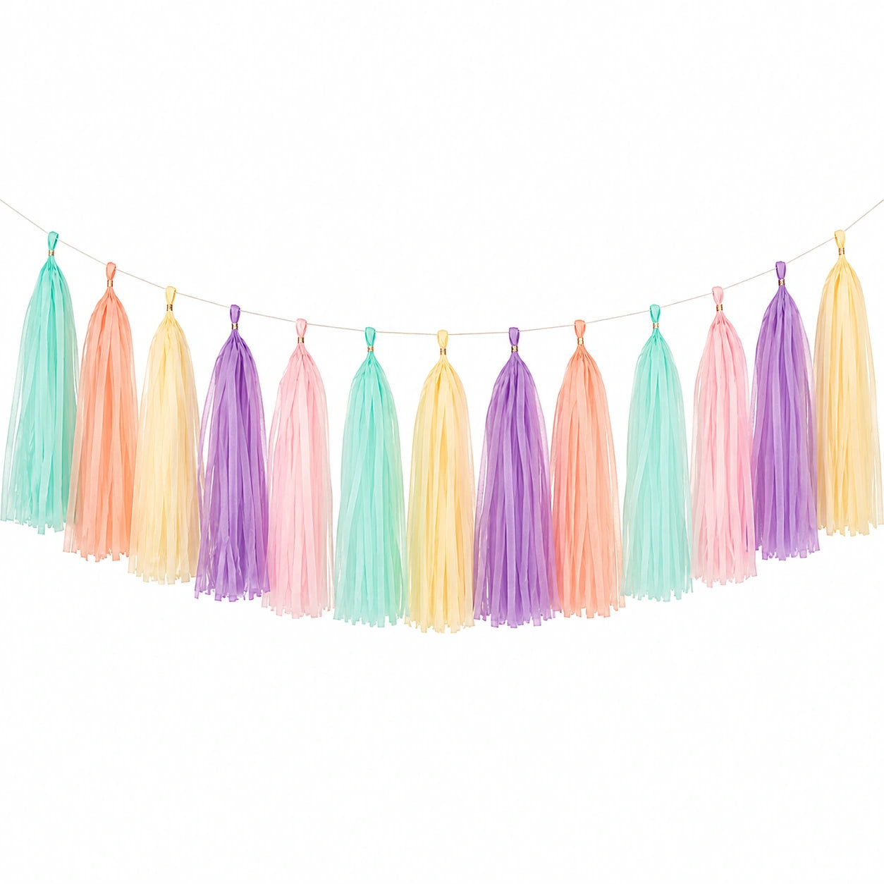 Guirlande à pompons en papier multicolore pastel pour décoration festive