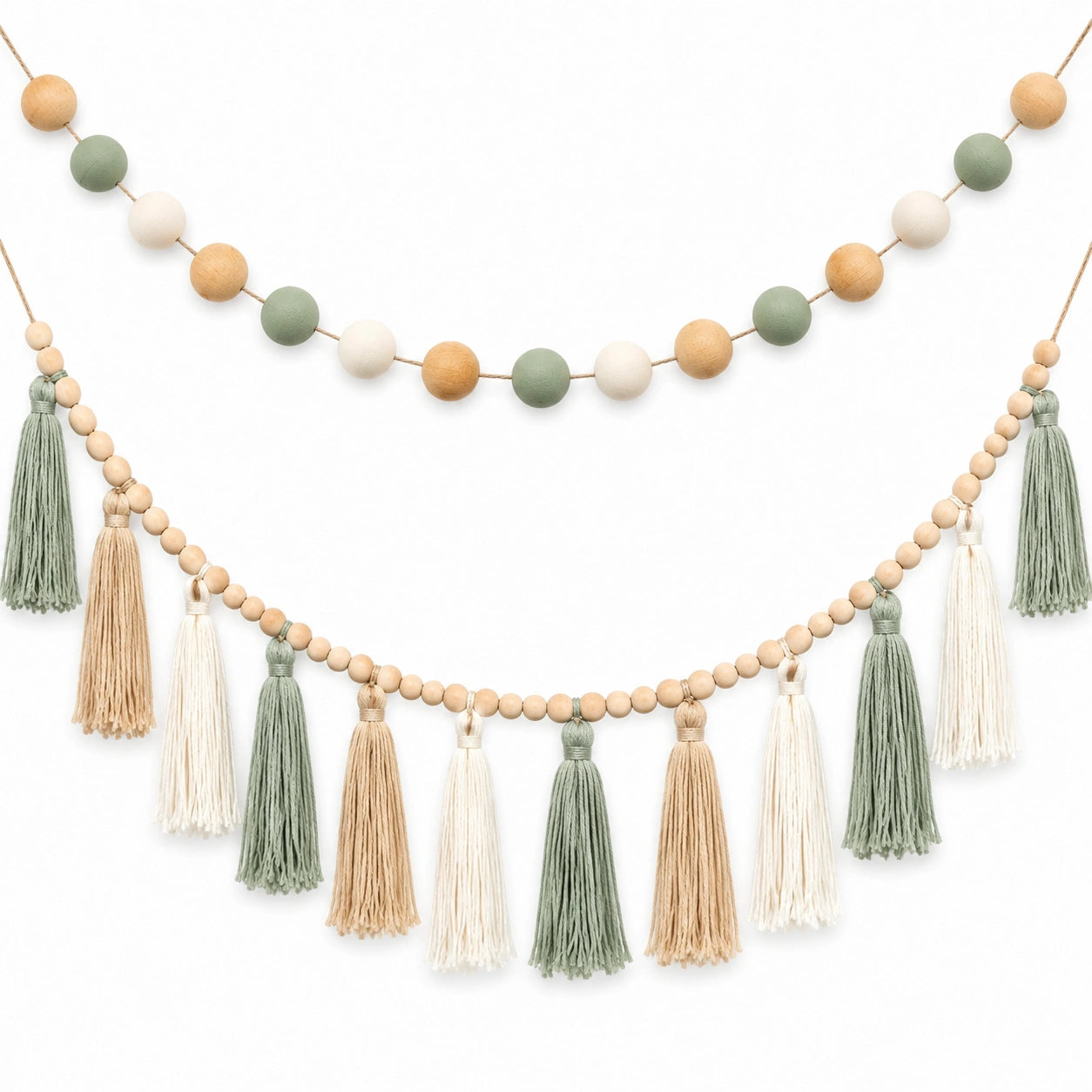 Guirlande Décorative à Pompons Vert et Beige