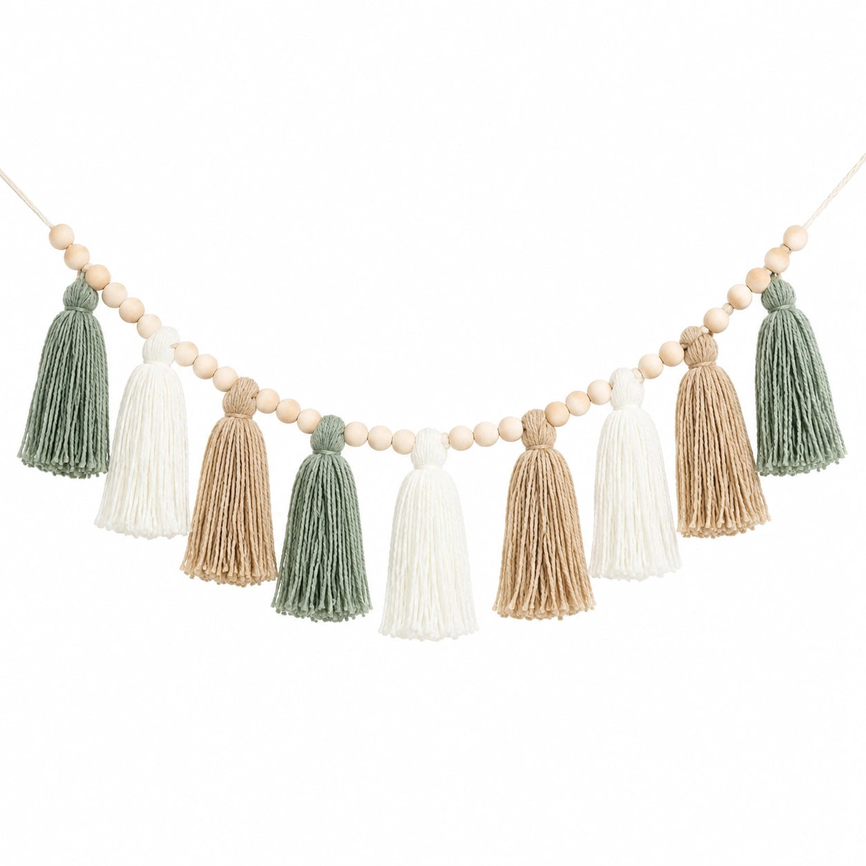 Guirlande décorative avec pompons multicolores et perles en bois