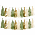 Guirlande de Pompons en Papier pour Décoration - Vert, Doré et Crème