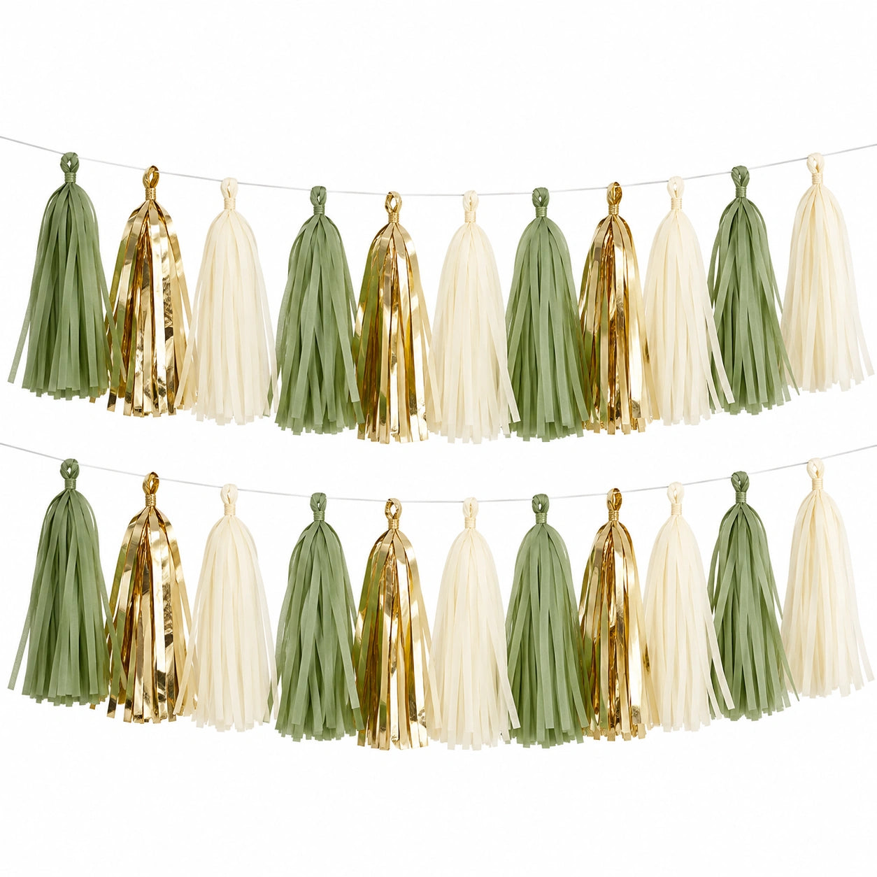 Guirlande de Pompons en Papier pour Décoration - Vert, Doré et Crème