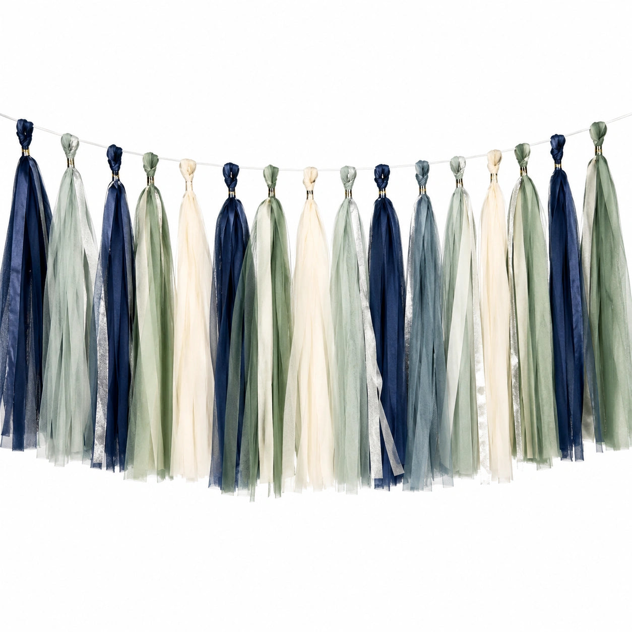 Guirlande de Fête à Pompons Bleu, Vert et Blanc