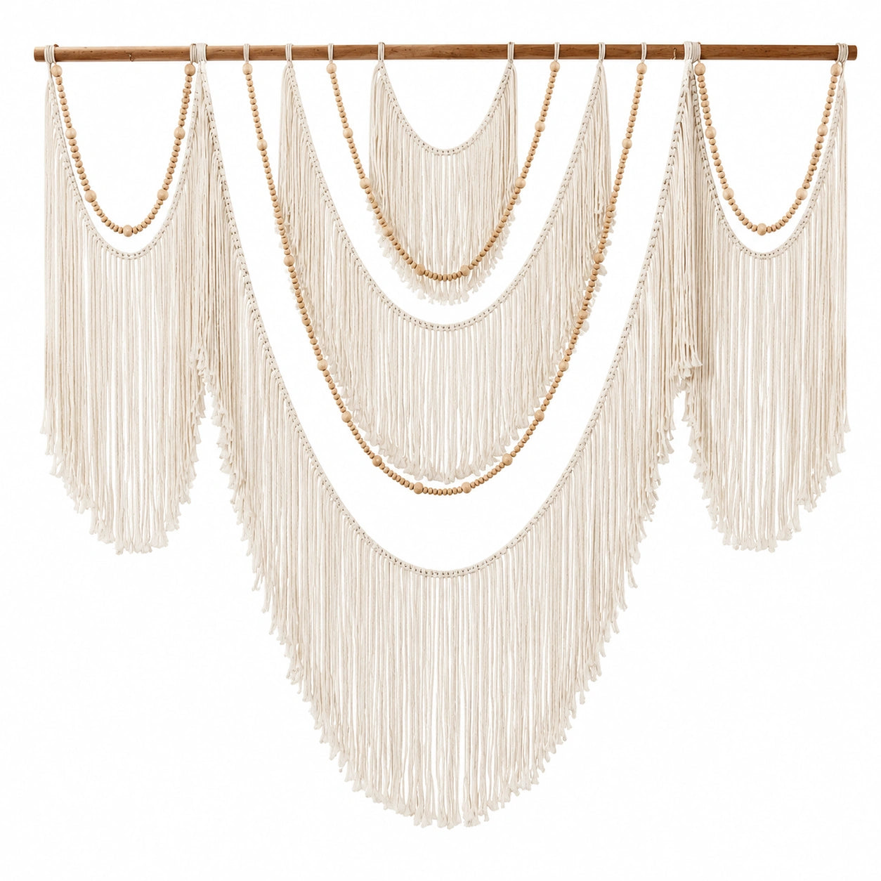 Décoration Murale Bohème en Macramé avec Perles de Bois Crème