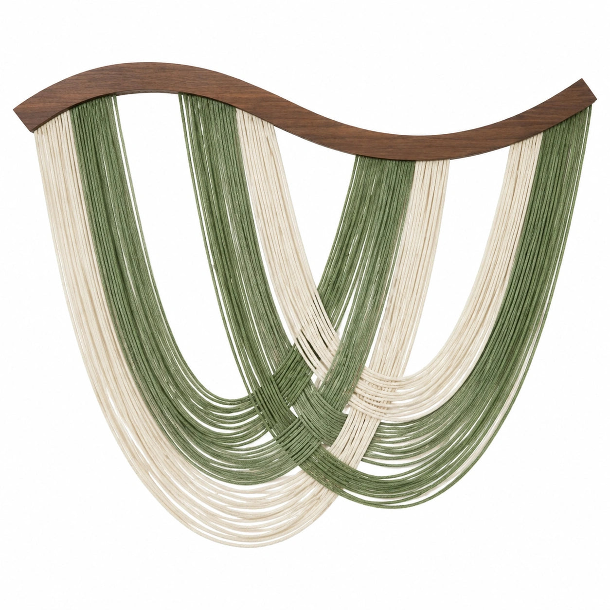 Décoration Murale Suspendue avec Corde Tissée Verte et Ivoire